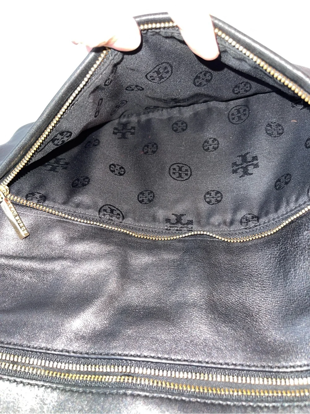 Tory Burch Black Leather Shoulder Bag with Gold Stud Logo